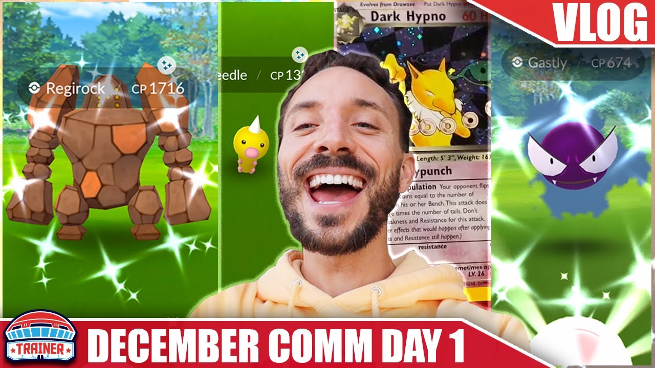 SUPER RARE! *SHINY OR HOLOGRAPHIC?* DECEMBER DAY 1 COMM DAY HUNT & CARD PULLS | Pokémon GO Vlog