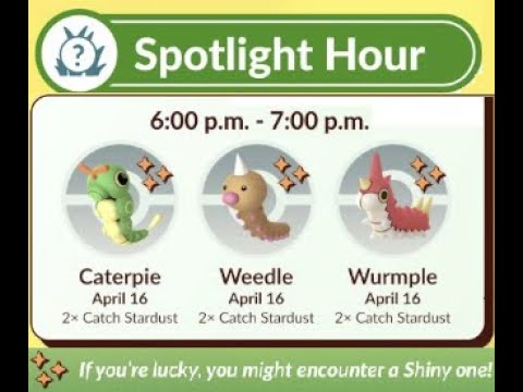 Pokemon GO News: Spotlight Hour, Tuesday, April 16, 6PM-7PM Local time! #caterpie #weedle #wurmple